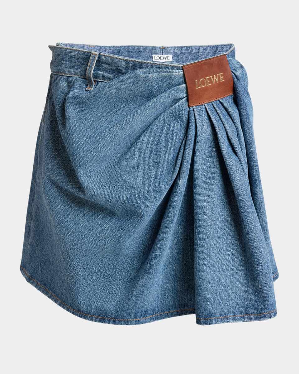 Draped Denim Mini Skirt